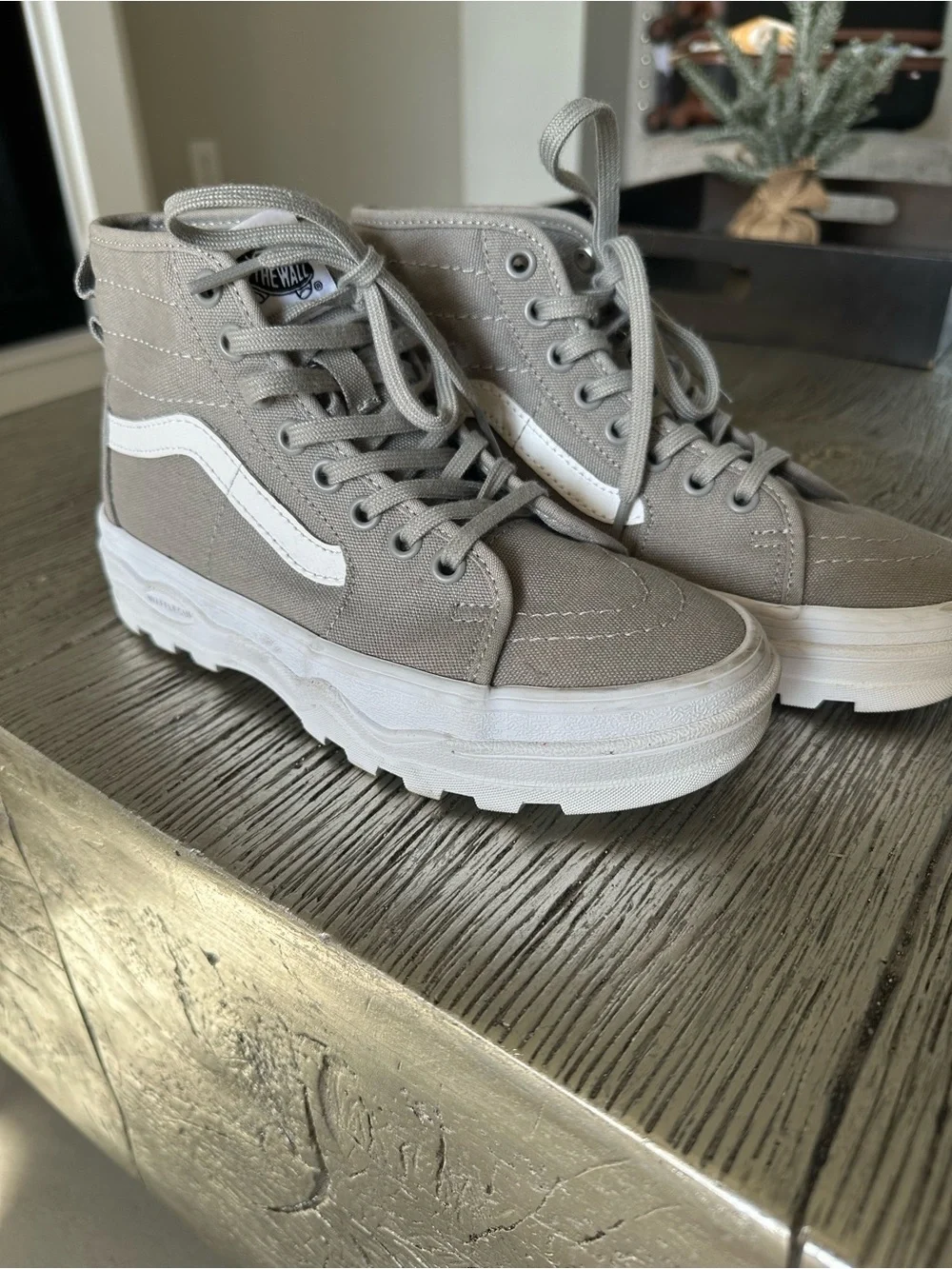 Vans High-Top Platform Sneakers in Gray and White
